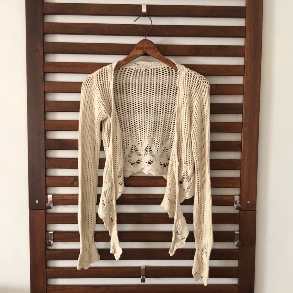 LUX-Cropped, Crochet, Front-Tie Cardigan Sweater